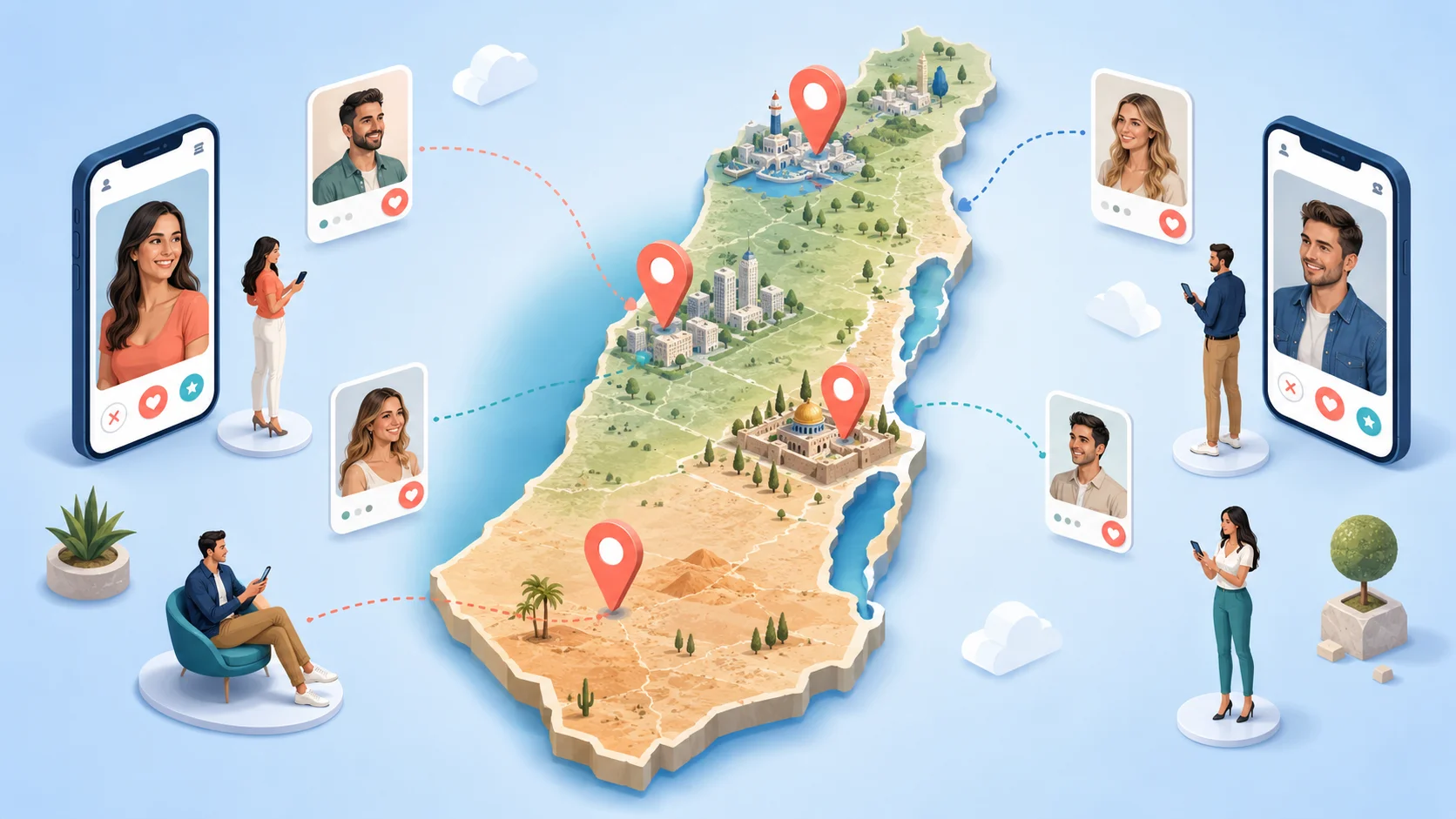 Map and local dating concept in Israel
