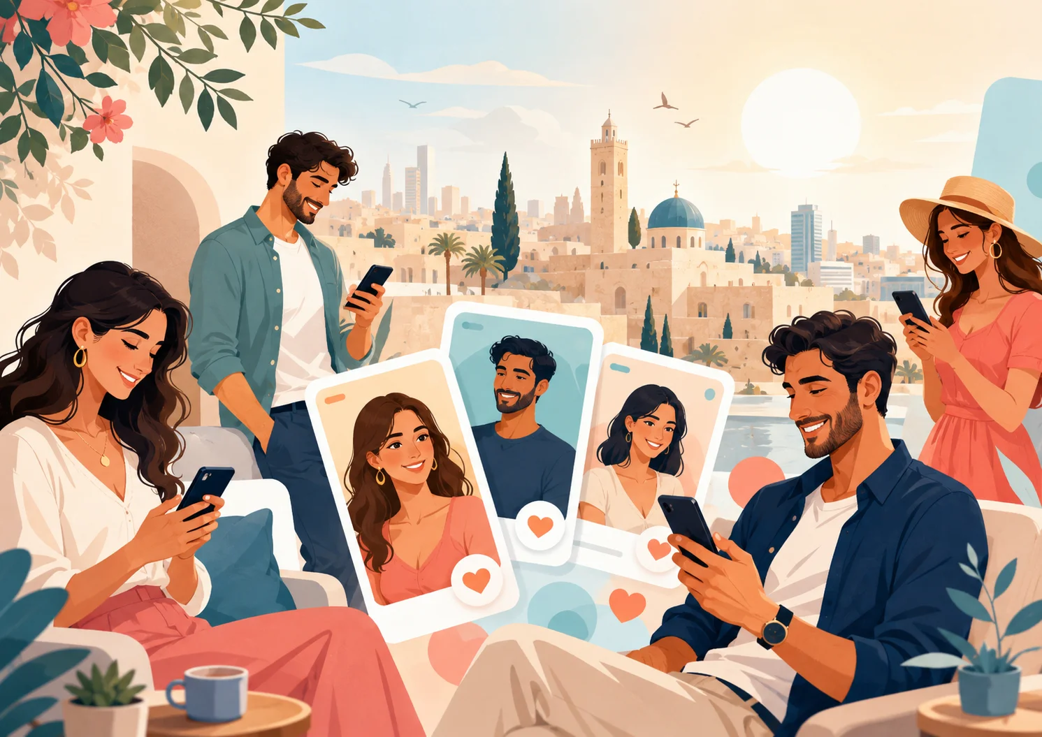 Man and woman using an online dating service in Israel