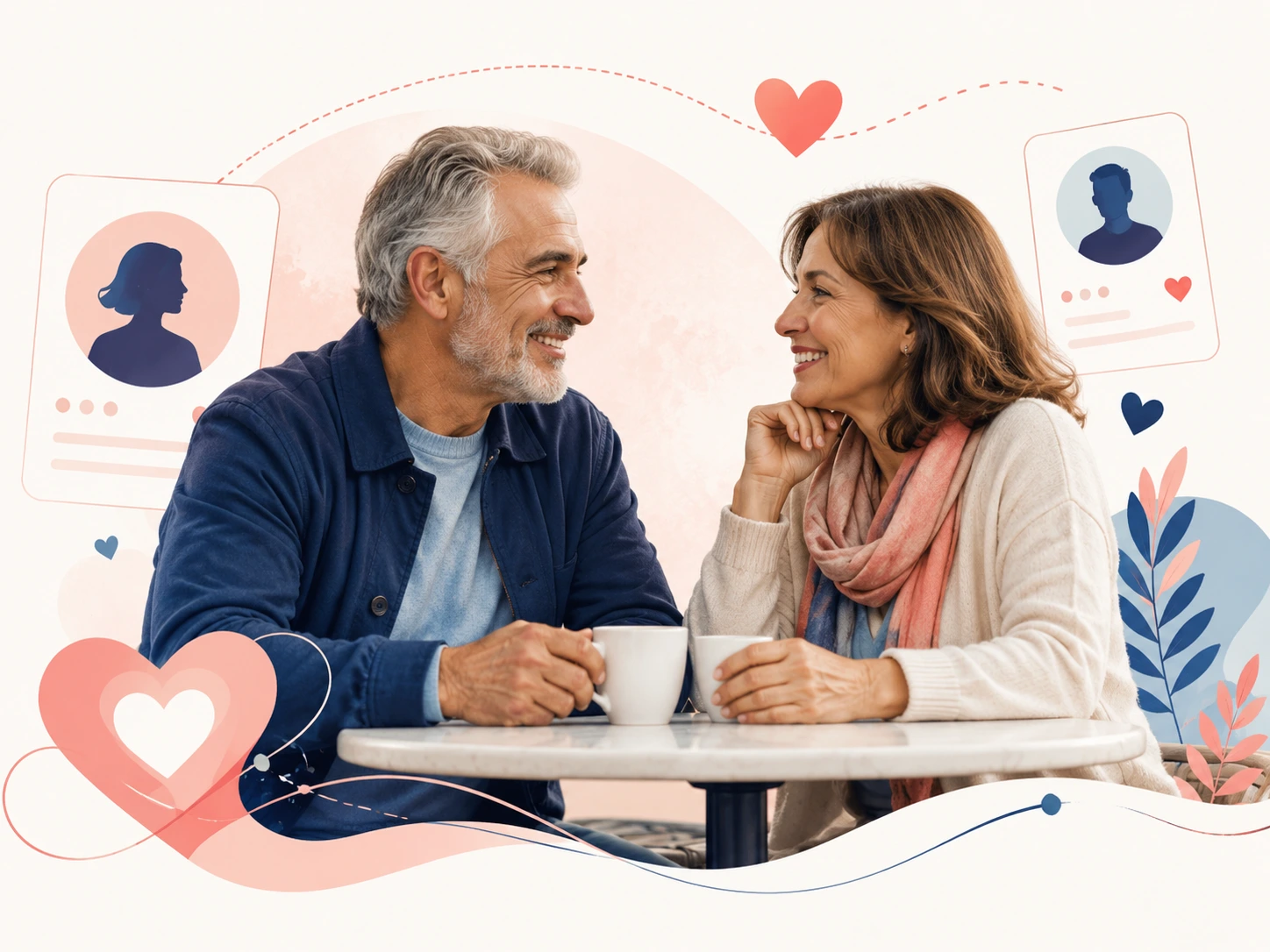 Man and woman over 50 talking in a relaxed setting